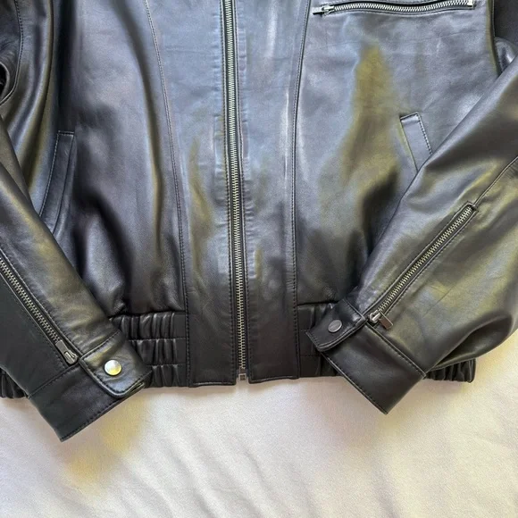 PALOMA WOOL LORA BLACK LEATHER BOMBER JACKET SIZE 36 (SMALL) - Picture 5 of 16